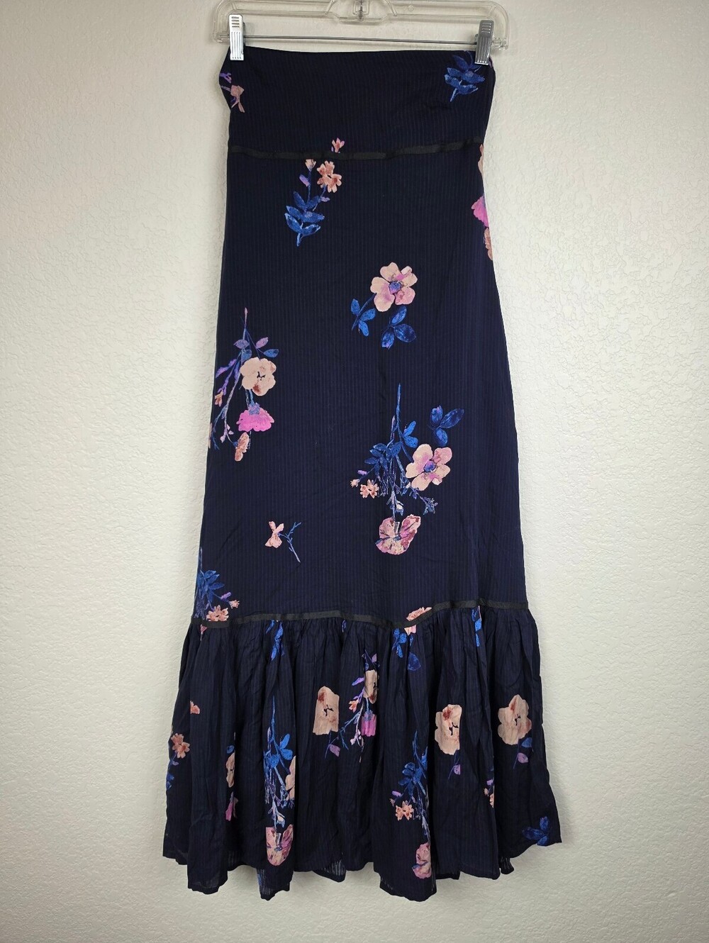 Free People Floral Maxi Skirt Navy Blue XS